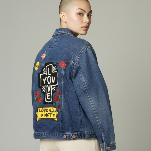 Jackets & Blazers - Hippie Boho Back Patches/Embroidered Blue Denim Jean Jacket Sz M